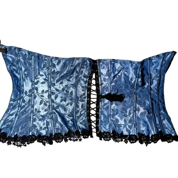 Empire Intimates Satin Blue Floral Lace Up Corset Bustier Sz 32 - Picture 9 of 11